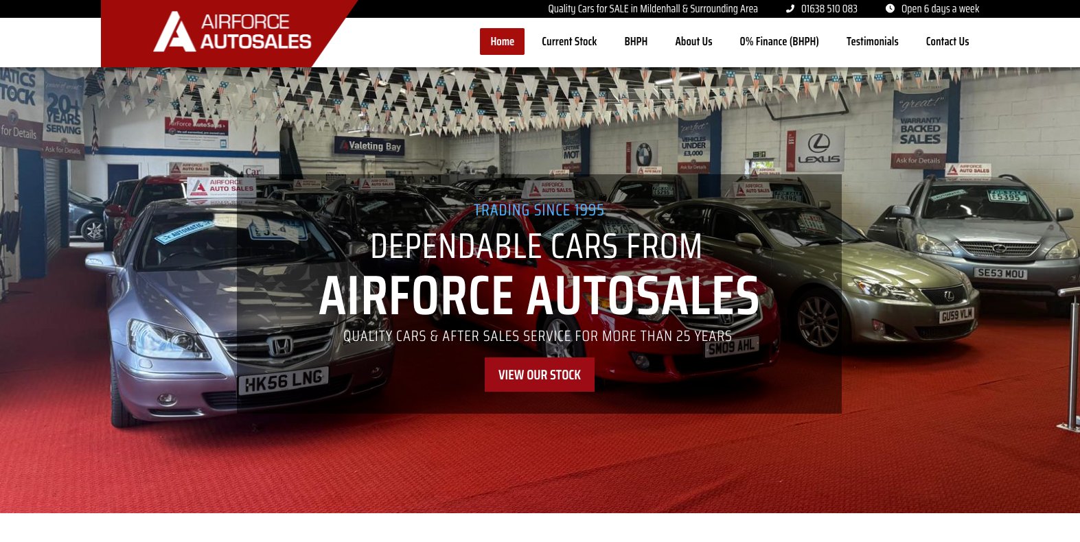 Airforce Autosales Mildenhall used car dealer website designed by Jabu Designs