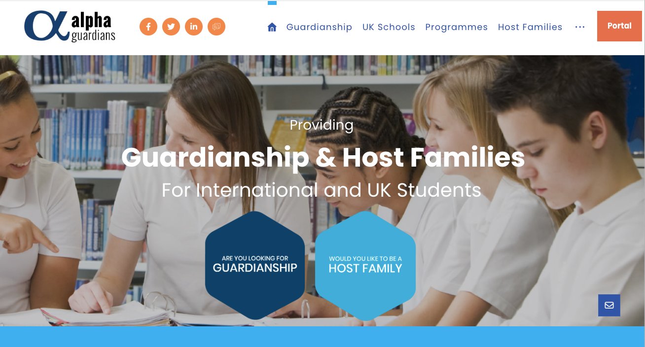 Alpha Guardians guardianship and host family service website designed by Jabu Designs