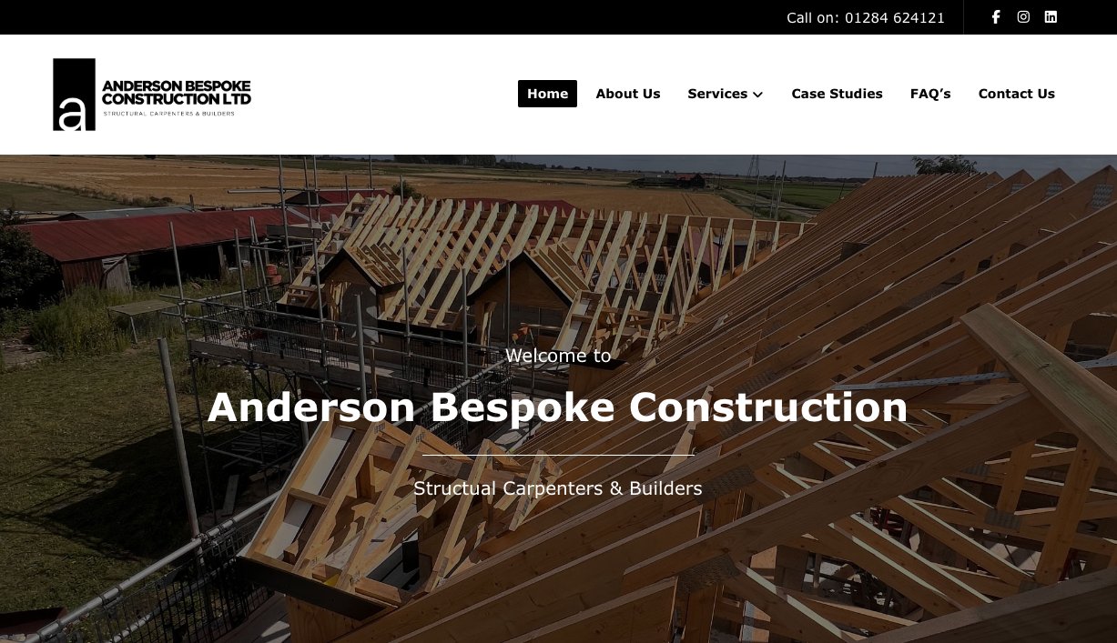 Anderson Bespoke Construction structural carpenters website designed by Jabu Designs