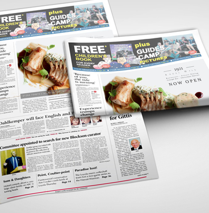 1921 Angel Hill restaurant newspaper advert design by Jabu Designs