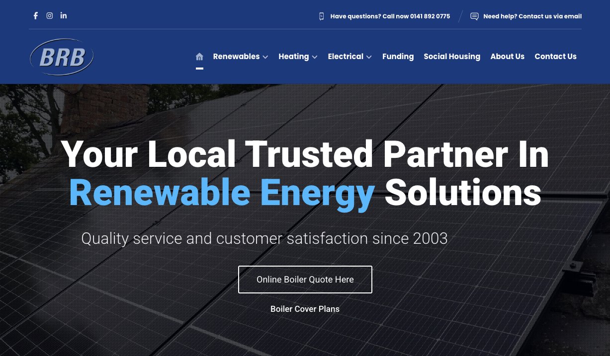 BRB Ltd renewable energy and heating website by Jabu Designs
