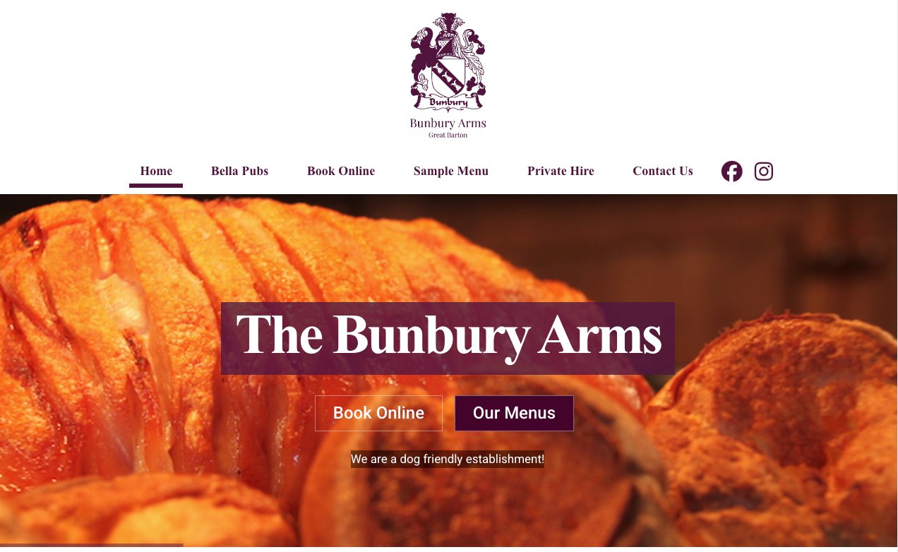 The Bunbury Arms Great Barton pub website designed by Jabu Designs