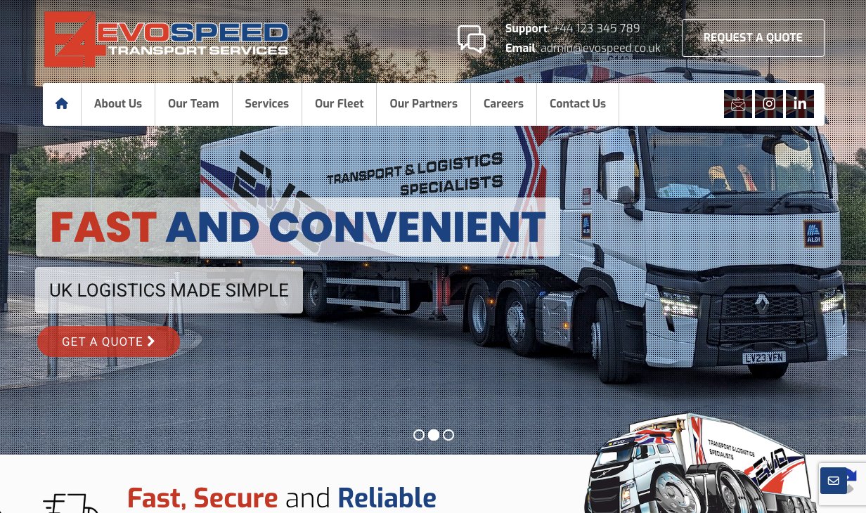 Evospeed Transport and Logistics website by Jabu Designs