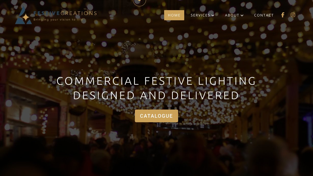 Festive Creations commercial festive lighting website by Jabu Designs