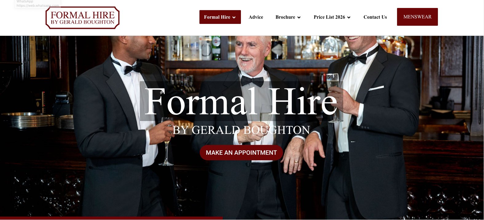 Gerald Boughton Formal Hire menswear and wedding suit hire website designed by Jabu Designs