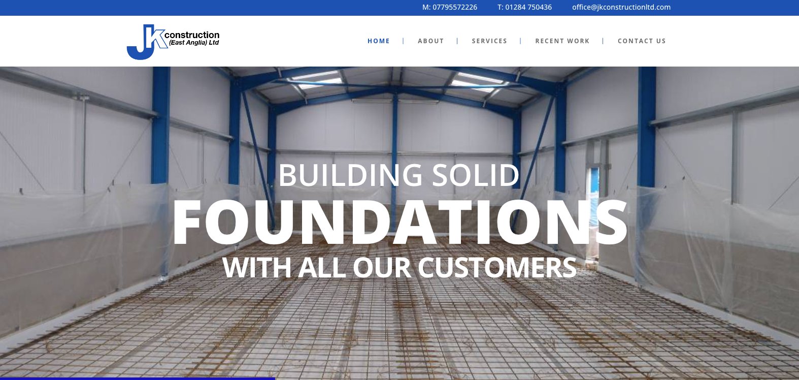 JK Construction East Anglia commercial construction website designed by Jabu Designs
