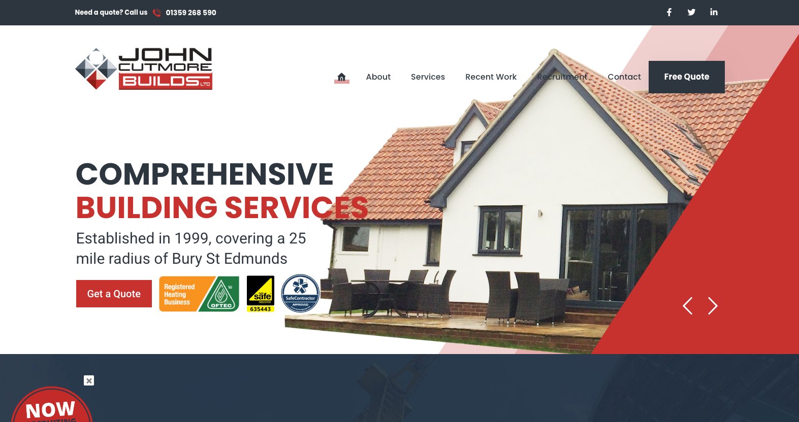 John Cutmore Builds comprehensive building services website designed by Jabu Designs