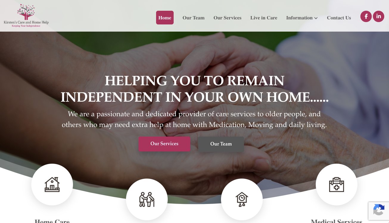 Kirsten&rsquo;s Care and Home Help website designed by Jabu Designs