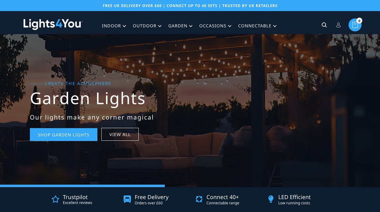 Lights4You connectable garden lights eCommerce website designed by Jabu Designs