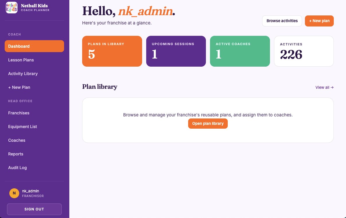 Netball Kids Coach Planner web application by Jabu Designs