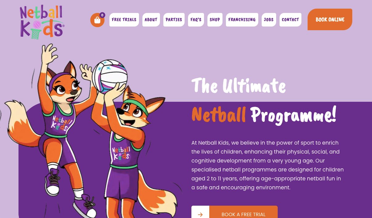 Netball Kids children's netball programme website designed by Jabu Designs