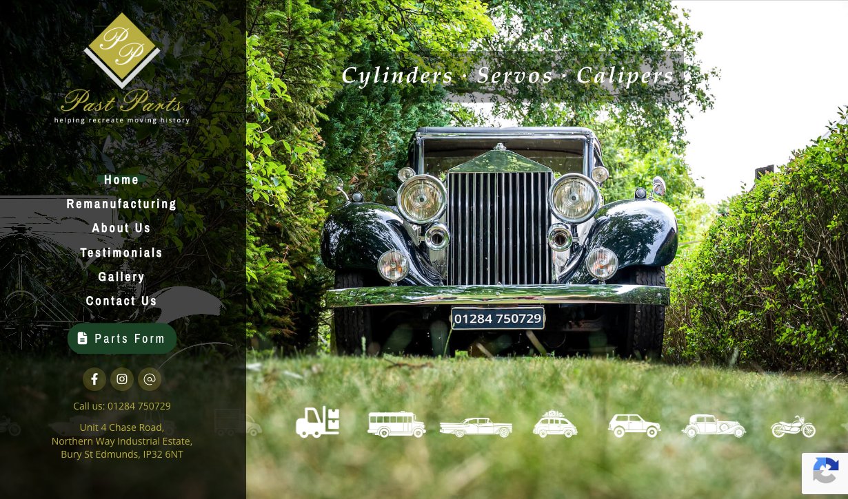 Past Parts vintage car parts remanufacturing website designed by Jabu Designs
