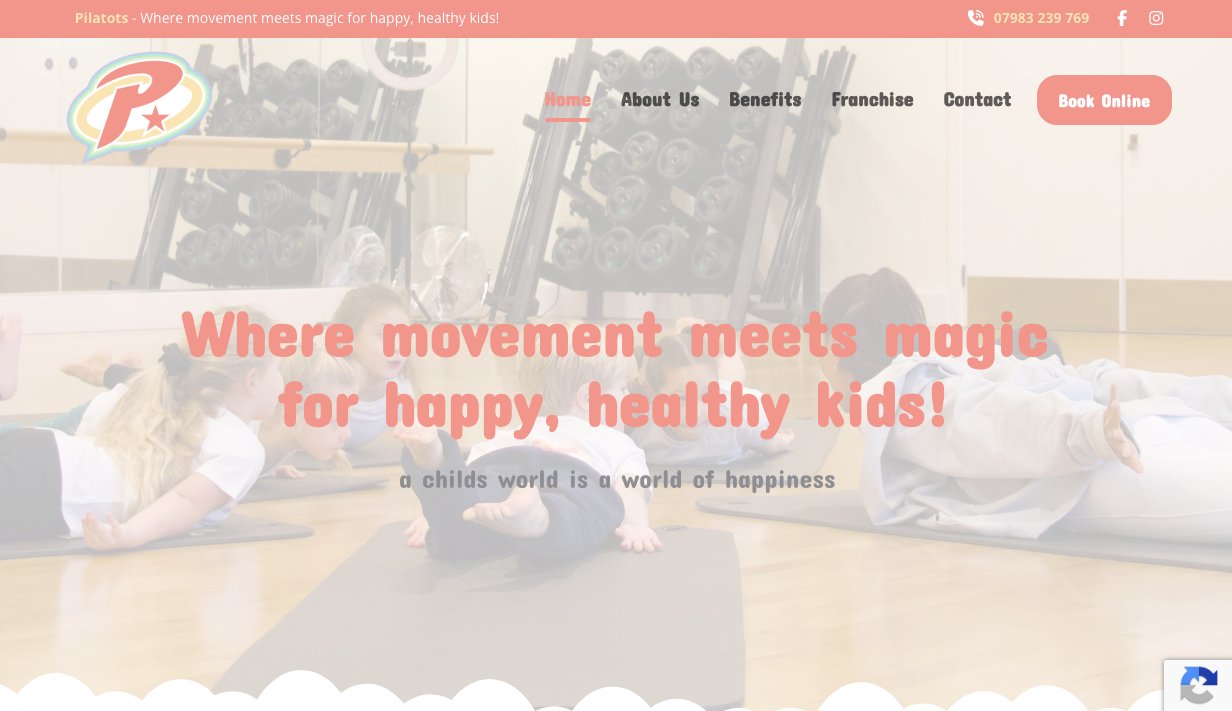 Pilatots children's pilates programme website designed by Jabu Designs