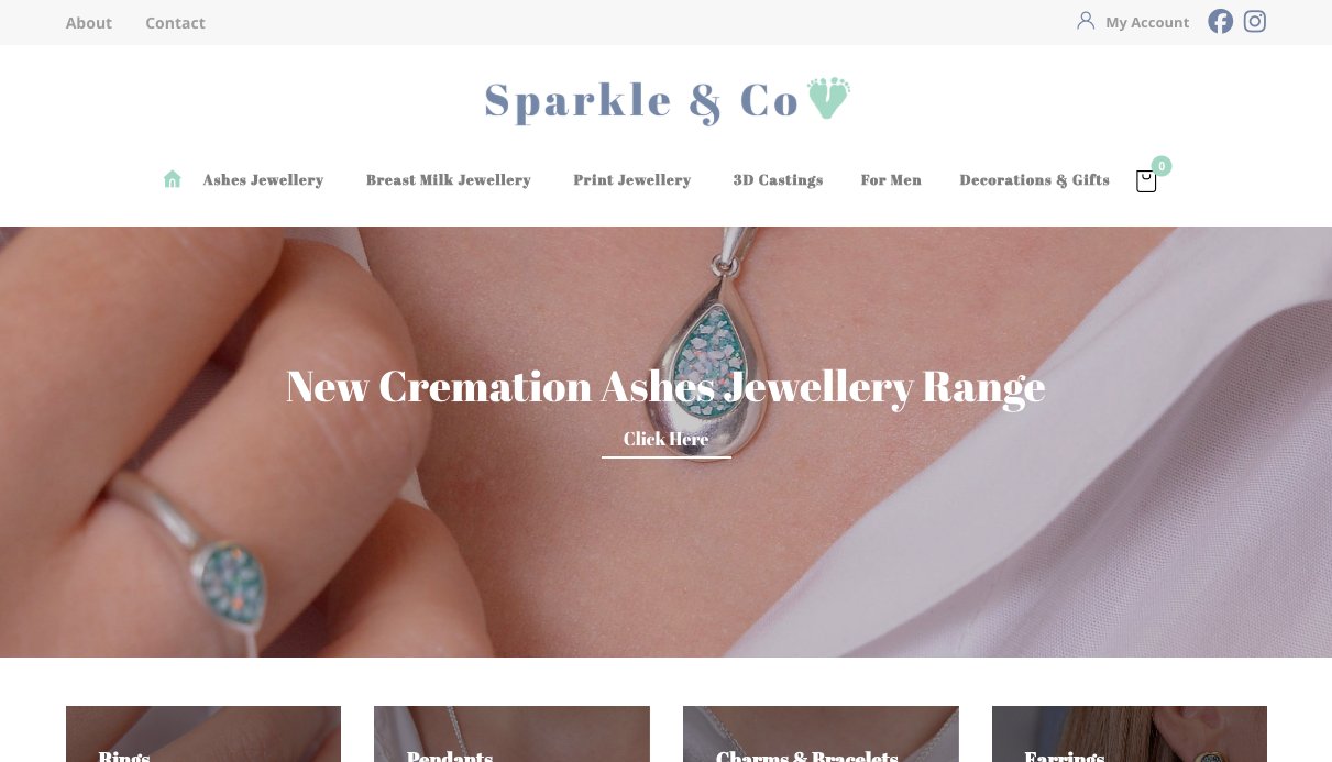 Sparkle and Co cremation ashes jewellery website by Jabu Designs