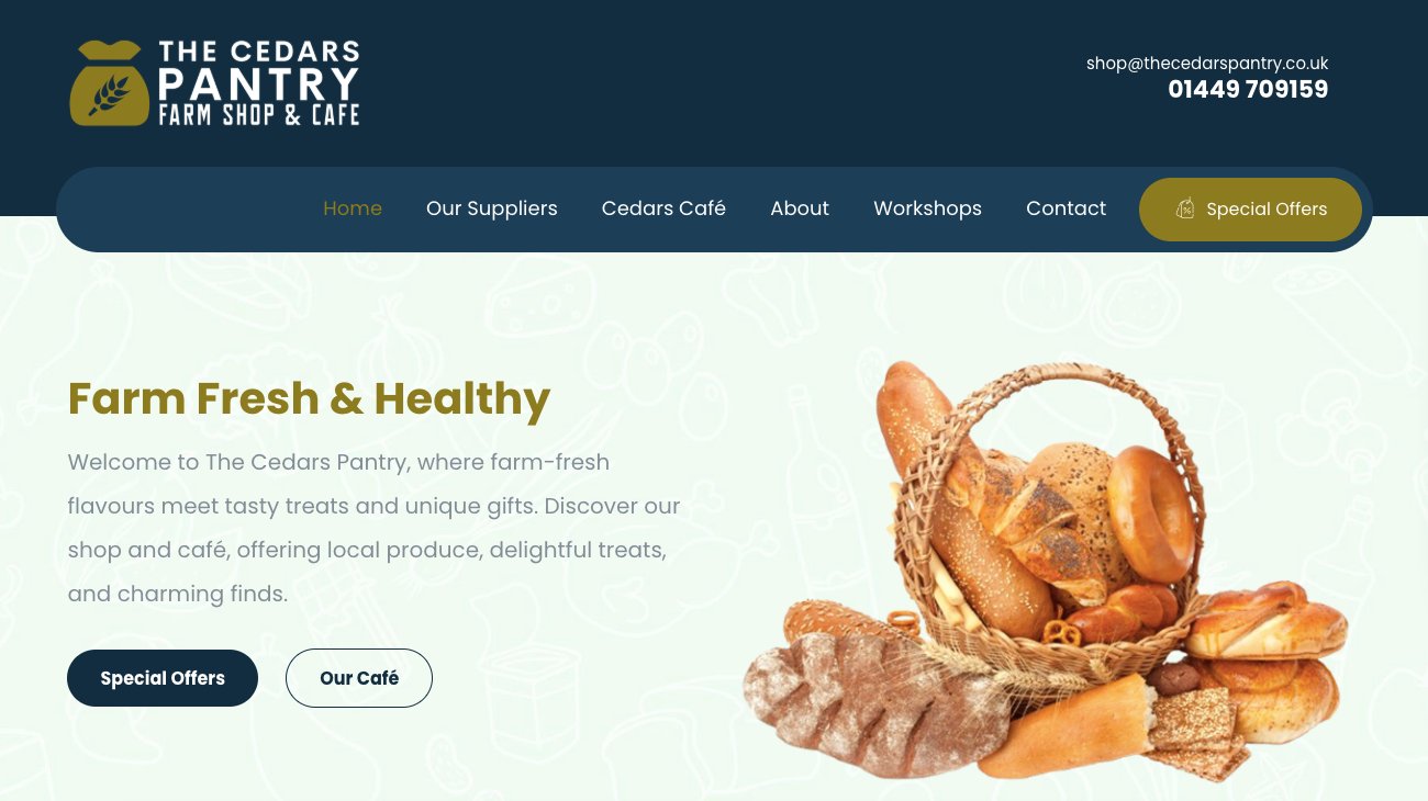 The Cedars Pantry farm shop and caf&eacute; website designed by Jabu Designs