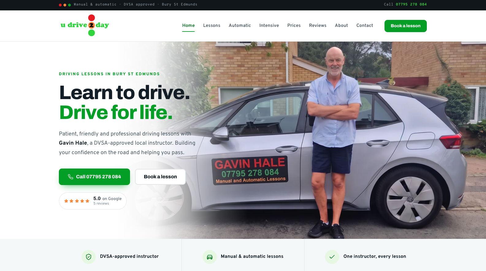 UDrive2Day driving instructor website designed by Jabu Designs