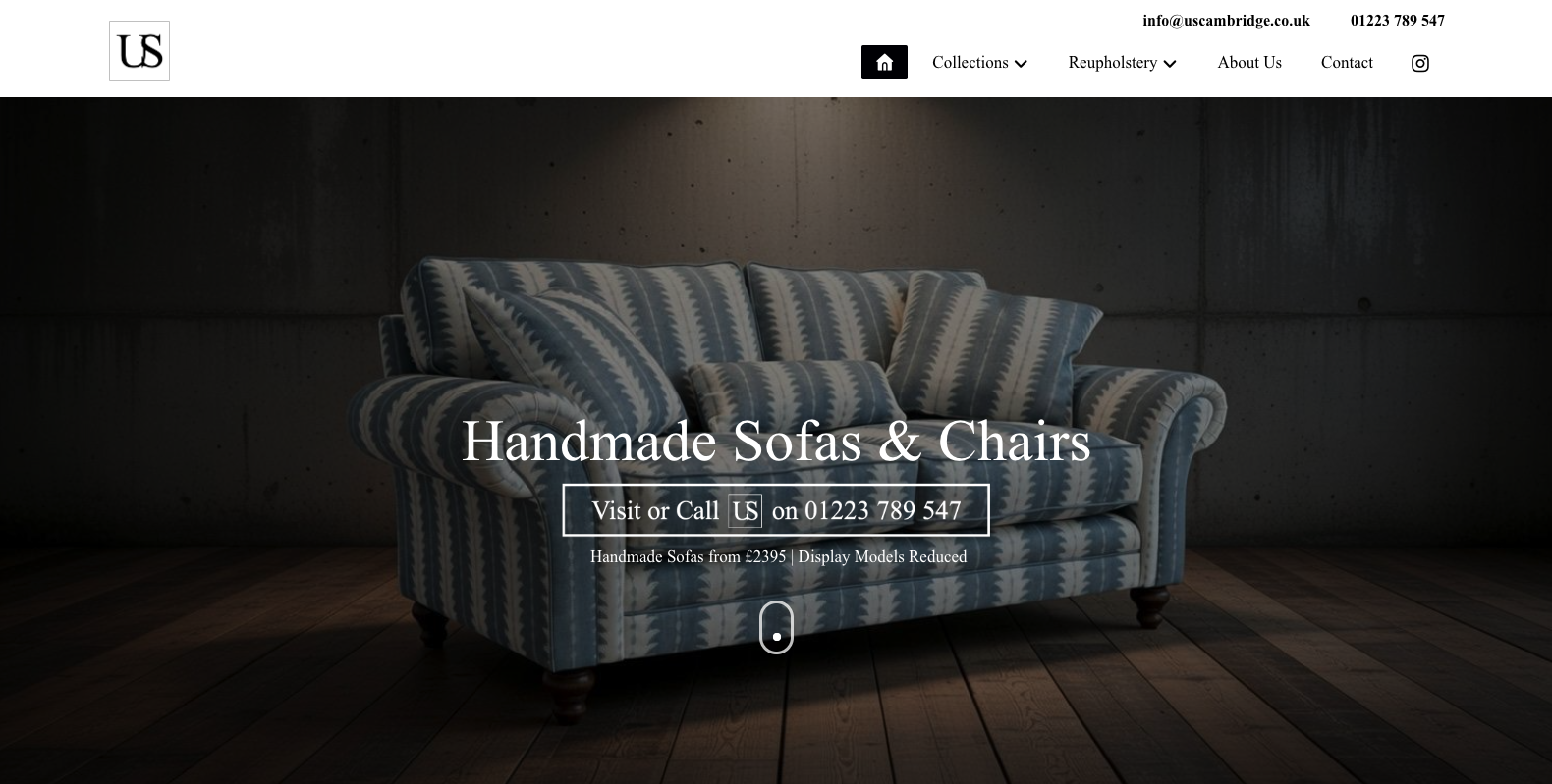 US Cambridge handmade sofas and reupholstery website designed by Jabu Designs