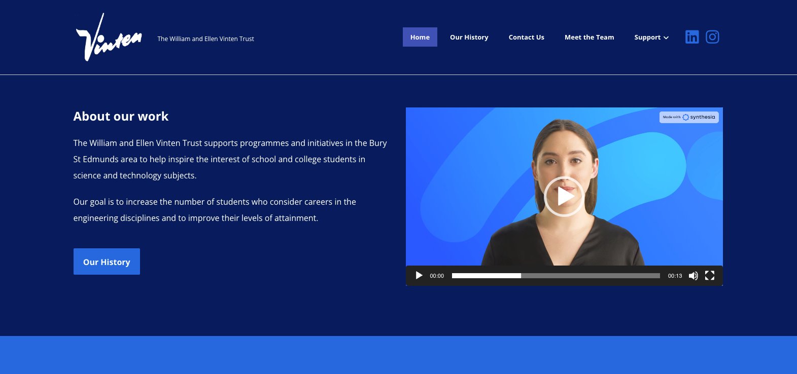 The William and Ellen Vinten Trust charitable STEM education website designed by Jabu Designs